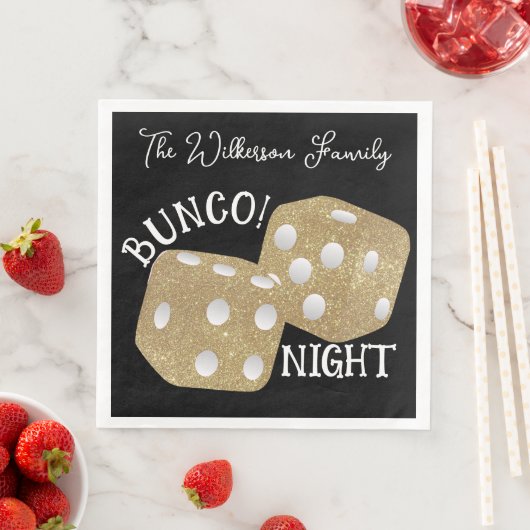 Retro Gold Dice Bunco Night op zwart Servet (Insitu)