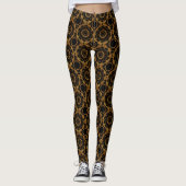 Retro Gold en Black Mandala Pattern Leggings (Voorkant)