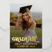 Retro Gold Foil Afstuderen Foto Folie Uitnodiging (Voorkant)