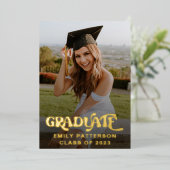 Retro Gold Foil Afstuderen Foto Folie Uitnodiging (Staand Voorkant)