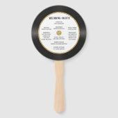 Retro Gold Glitter Vinyl Record Bruiloft Programma Handwaaier (Achterkant)