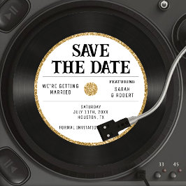 Retro Gold Glitter Vinyl Record Bruiloft Save The Date