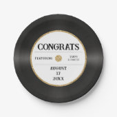 Retro Gold Glitter Vinyl Record Congrats Bruiloft Papieren Bordje (Voorkant)