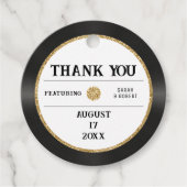 Retro Gold Glitter Vinyl Record Dank je bruiloft Bedankjes Labels (Voorkant)