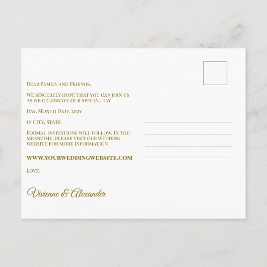 Retro Gold Green Damask Save the Date Announcement Aankondigingskaart (Achterkant)