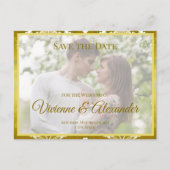 Retro Gold Green Damask Save the Date Announcement Aankondigingskaart (Voorkant)