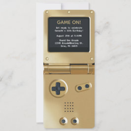 Retro Gold Handheld Gaming Birthday Invitation Kaart