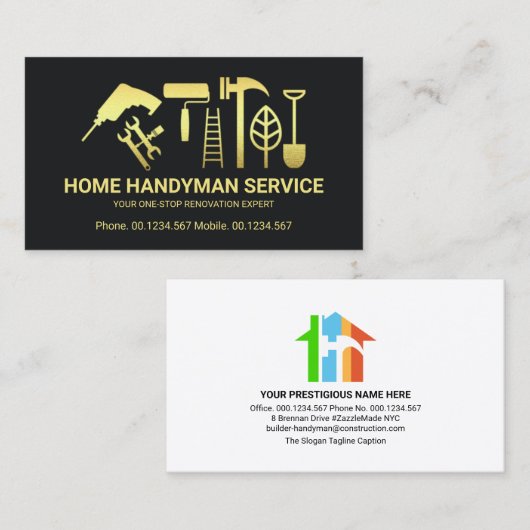 Retro Gold Handyman Tools Motief Visitekaartje (Voorkant / Achterkant)