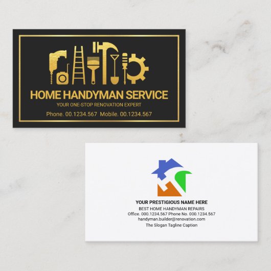 Retro Gold Handyman Tools Motif, ODD Jobs Visitekaartje (Voorkant / Achterkant)