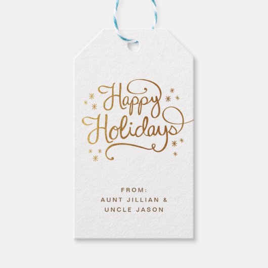 Retro Gold Happy Holiday Script Gift Label Cadeaulabel (Voorkant)