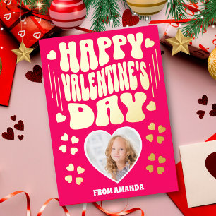 Retro Gold Happy Valentijnsdag Kinder fotokaart Folie Feestdagenkaart
