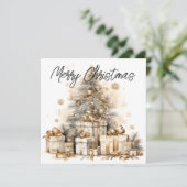 Retro Gold Kerstboom Vakantie Kaart (Staand voorkant)