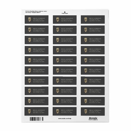 Retro Gold Microphone Return Address Label (Full Sheet)