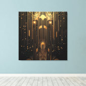 Retro Gold Rain on Black Art Deco Canvas Afdruk (Insitu (Houten vloer))