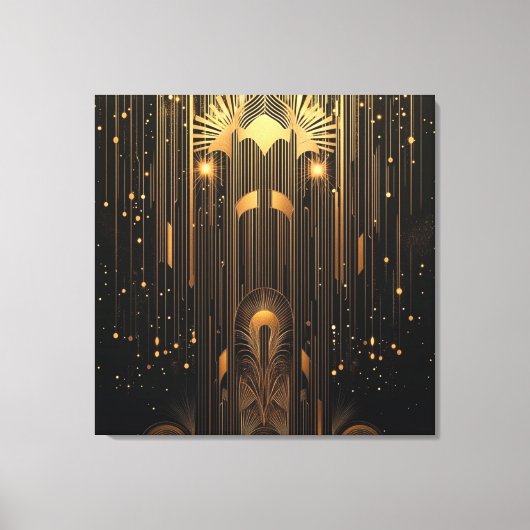 Retro Gold Rain on Black Art Deco Canvas Afdruk (Voorkant)