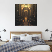 Retro Gold Rain on Black Art Deco Canvas Afdruk (Insitu (Slaapkamer))
