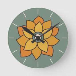 Retro Gold & Sinaasappel Bloemenwandklok Ronde Klok