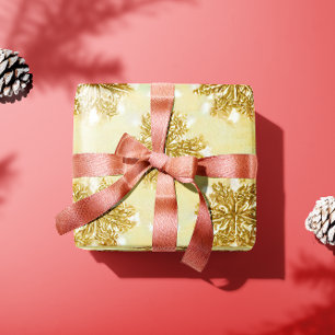 Retro Gold Snowflakes Holiday Wrapping Paper Cadeaupapier