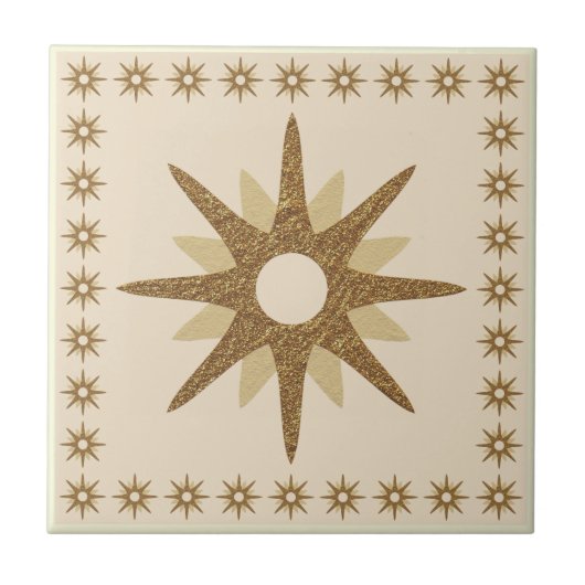 Retro Gold Starburst-ontwerp Tegeltje (Voorkant)