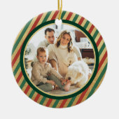 Retro Gold Stripes Familiefoto Vrolijk Kerstfeest Keramisch Ornament (Voorkant)