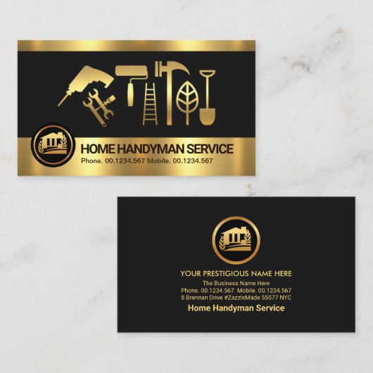 Retro Gold Stripes Handyman Gereedschap Visitekaartje (Voorkant / Achterkant)