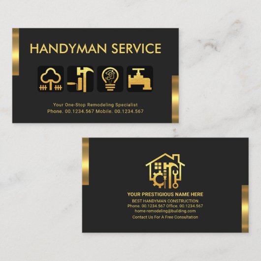 Retro Gold Tabs Handyman Tool Pictogrammen Visitekaartje (Voorkant / Achterkant)