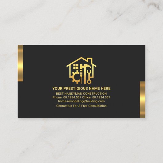 Retro Gold Tabs Handyman Tool Pictogrammen Visitekaartje (Achterkant)