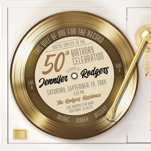 Retro Gold Vinyl Record Foto 50ste Verjaardagsfees Kaart
