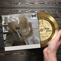 Retro Gold Vinyl Record Foto Bruiloft uitnodiging