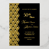 Retro Golden 50e Jubileum Folie Uitnodiging (Voorkant)