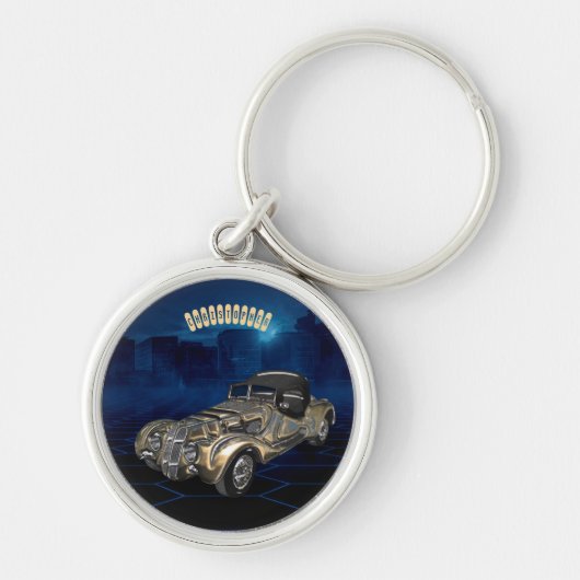 retro Golden Blue-mousserende auto Sleutelhanger (Voorkant)
