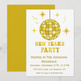 Retro Golden Disco New Years Eve Party Invitation  Kaart