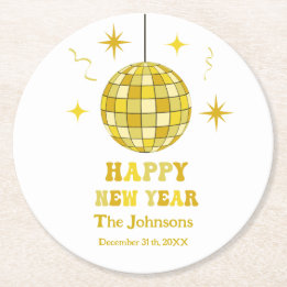 Retro Golden Disco New Years Eve Party  Ronde Kartonnen Onderzetter