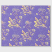Retro Golden Flowers op Paarse Cadeaupapier (Vlak)
