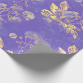 Retro Golden Flowers op Paarse Cadeaupapier (Hoek)