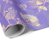 Retro Golden Flowers op Paarse Cadeaupapier (Rol Hoek)