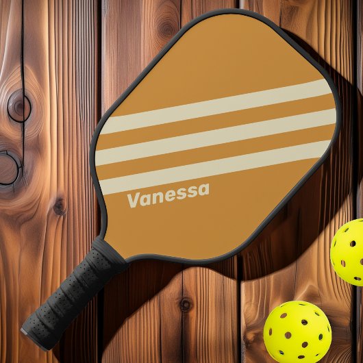 Retro Golden Horizon Drie strepen met naam Pickleball Paddle