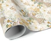 Retro Golden Kerstengel en Horn Cadeaupapier (Rol Hoek)