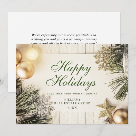 Retro Golden Kerstmis-ornament Corporate Greeting Feestdagenkaart (Voorkant / Achterkant)