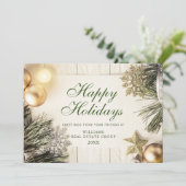 Retro Golden Kerstmis-ornament Corporate Greeting Feestdagenkaart (Staand voorkant)