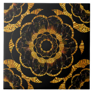 Retro  Golden Mandala Flower Black en Gold Tegeltje