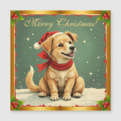 Retro Golden Retriever Puppy Christmas Card Magnet (Voorkant)