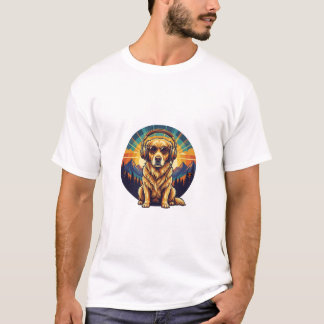 Retro Golden Retriever Zonsondergang T-Shirt