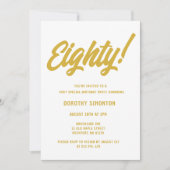 Retro Golden Script 80th Birthday Party Invitation Kaart (Voorkant)