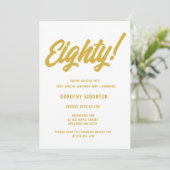Retro Golden Script 80th Birthday Party Invitation Kaart (Staand voorkant)