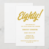 Retro Golden Script 80th Birthday Party Invitation Kaart (Voorkant / Achterkant)