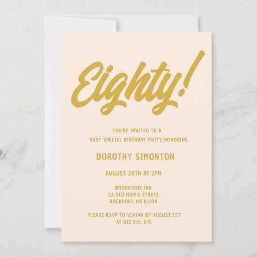 Retro Golden Script 80th Birthday Party Kaart (Voorkant)