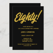 Retro Golden Script 80th Birthday Party Kaart (Voorkant / Achterkant)