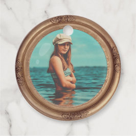 Retro Golden Stylish Portret Photo-display Bedankjes Labels