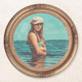 Retro Golden Stylish Portret Photo-display Ronde Kartonnen Onderzetter